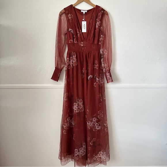 NWT Baltic Born Layla Tulle Maxi Dress in Rust Floral Small - Picture 2 of 7